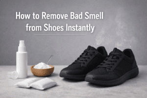 How to Remove Bad Smell from Shoes Instantly: The Ultimate 2026 Guide to Odor Elimination 53 Pair of running shoes with baking soda sachet inside to remove bad smell instantly.