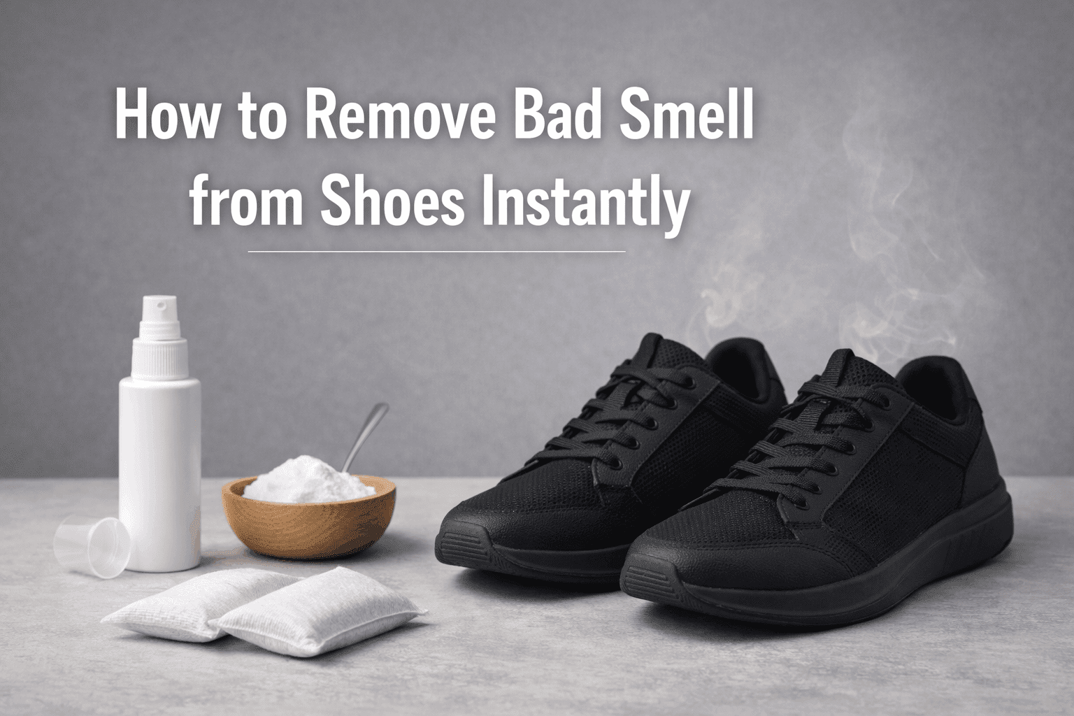Pair of running shoes with baking soda sachet inside to remove bad smell instantly.