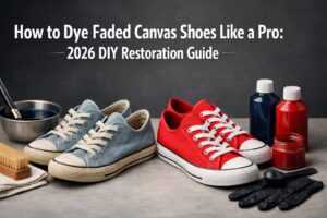 How to Dye Faded Shoes Like a Pro: 2026 DIY Restoration Guide 30 How to Dye Faded Shoes A pair of faded canvas sneakers being restored with black fabric dye using a sponge brush on a protected surface.