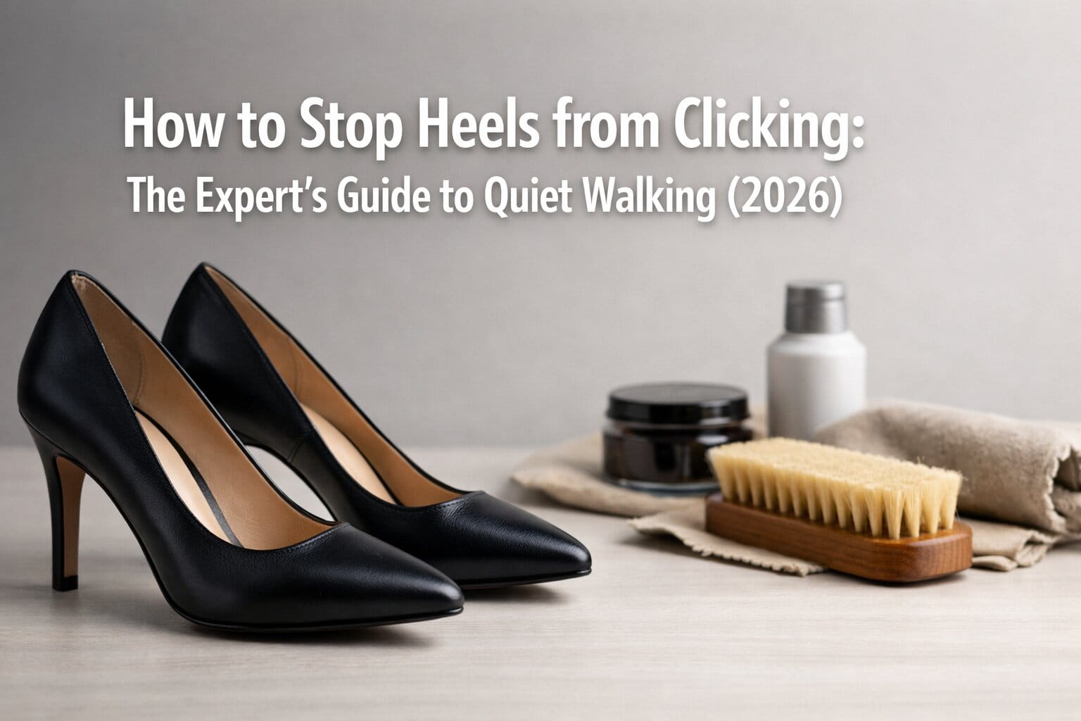 How to Stop Heels from Clicking: The Expert’s Guide to Quiet Walking (2026) 6 Close-up of rubber heel caps being applied to black stilettos to stop clicking noise.