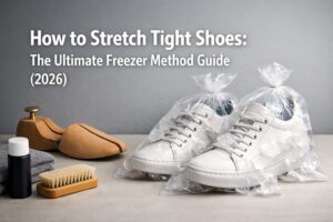 How to Stretch Tight Shoes: The Ultimate Freezer Method Guide (2026) 46 "Pair of leather shoes with sealed water bags inside being prepared for the freezer stretching method"