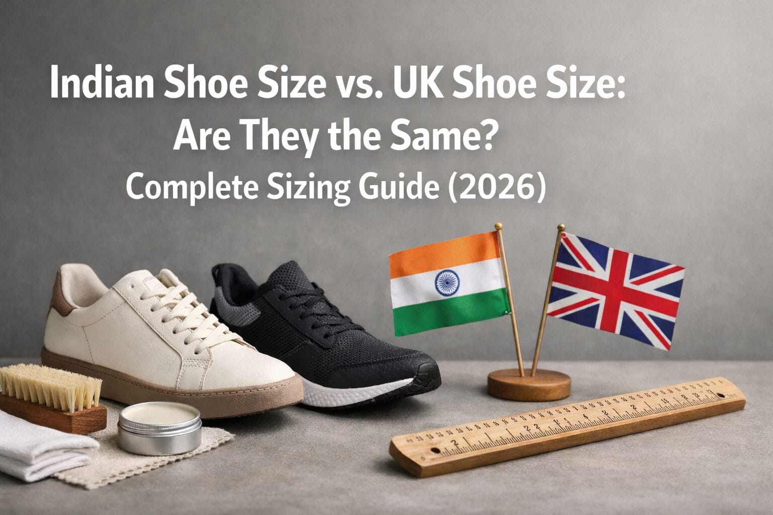 Indian Shoe Size vs. UK Shoe Size Side-by-side comparison of a shoe sole with Indian and UK sizing labels.