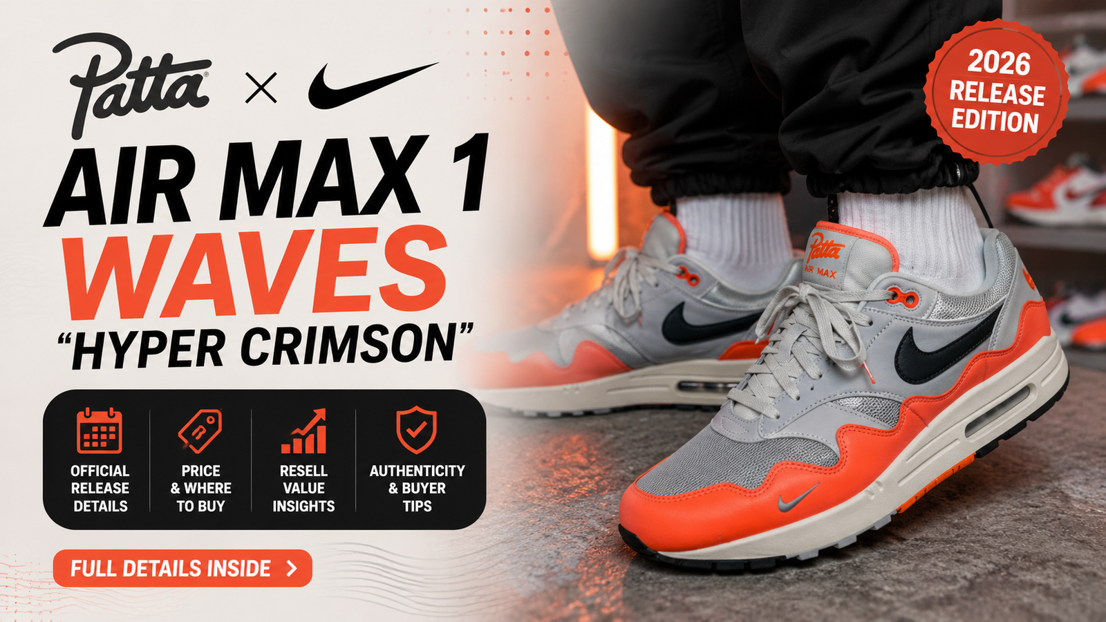 Patta x Nike Air Max 1 Waves Hyper Crimson