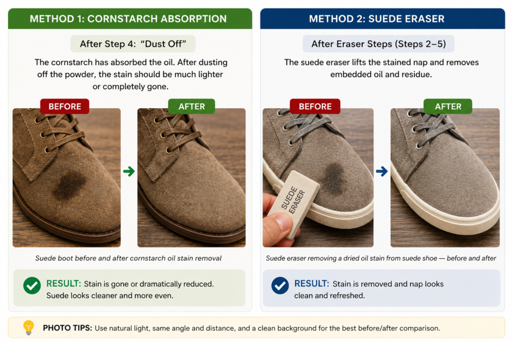 suede boot scuff mark before and after eraser treatment