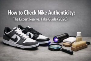 How to Check Nike Authenticity: The Expert Real vs. Fake Guide (2026) 34 Comparison of authentic vs fake Nike shoes showing differences in heel shape and stitching quality.