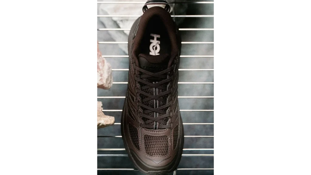 HOKA Stealth/Tech "Walnut/Cast Iron" Pack: Japan-Exclusive Drop for Speedgoat 2 & Mafate Speed 2 72 HOKA Speedgoat 2 and Mafate Speed 2 Stealth Tech Walnut Cast Iron sneaker profile view.