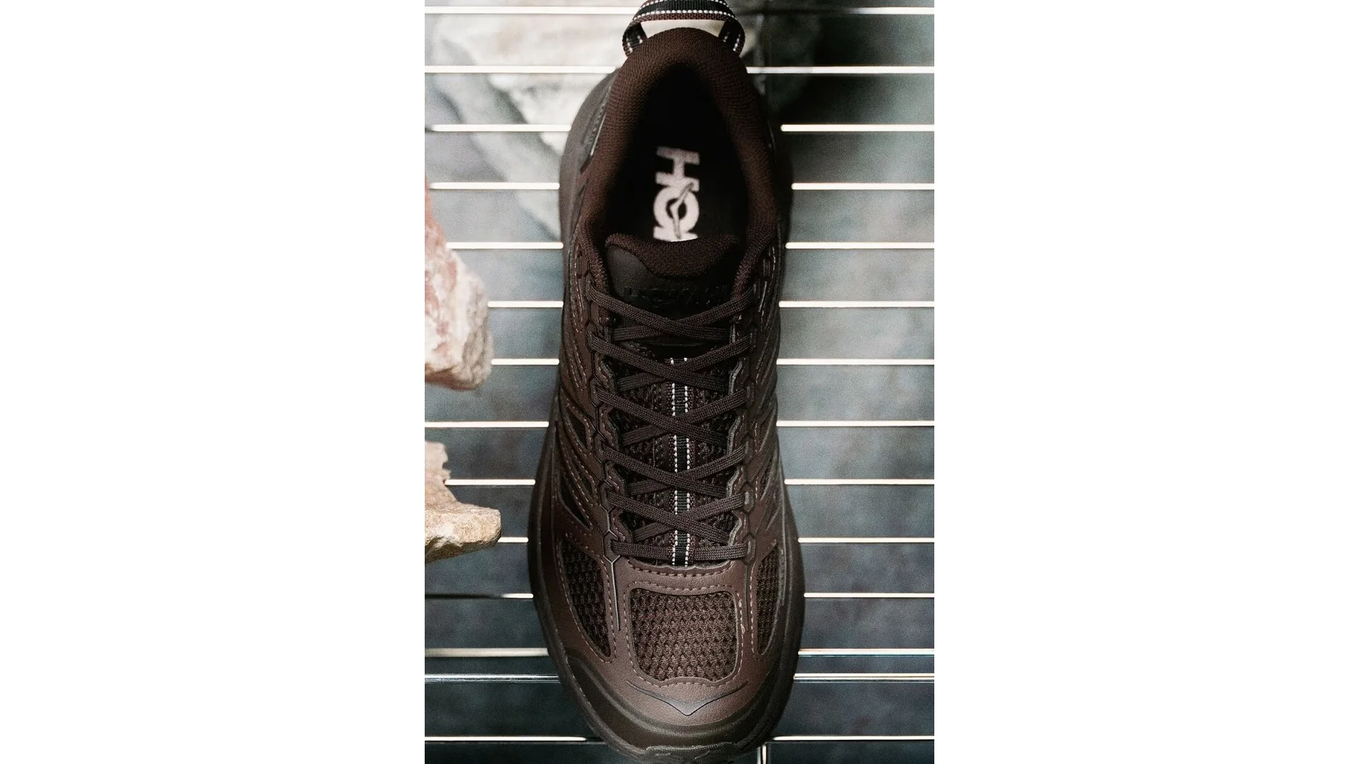 HOKA Speedgoat 2 and Mafate Speed 2 Stealth Tech Walnut Cast Iron sneaker profile view.