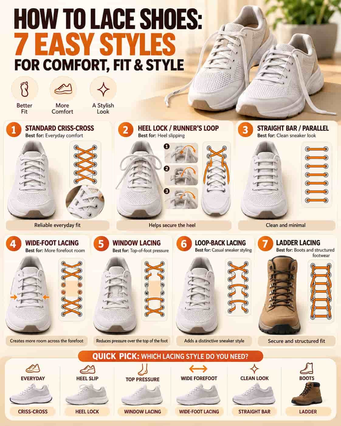 How to lace shoes with seven different lacing styles