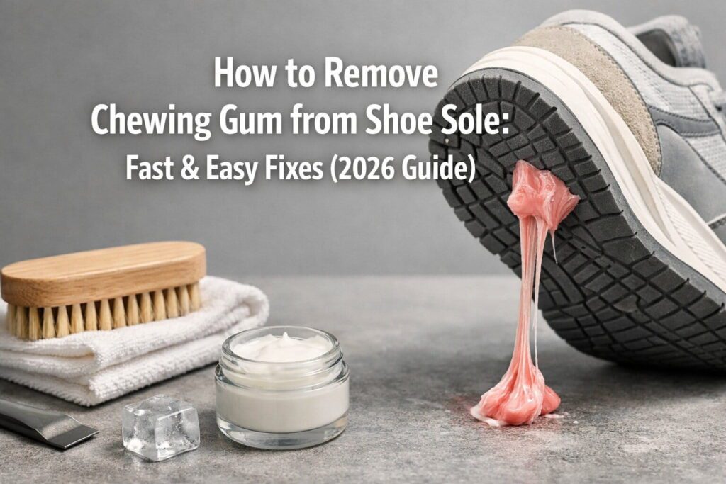 Close-up of a sneaker sole with chewing gum being removed using the freezer method