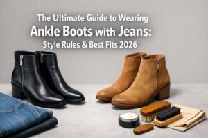 The Ultimate Guide to Wearing Ankle Boots with Jeans: Style Rules & Best Fits 2026 16 Close up of mens rugged brown leather worker boots styled with cuffed straight-leg blue jeans standing on pavement.