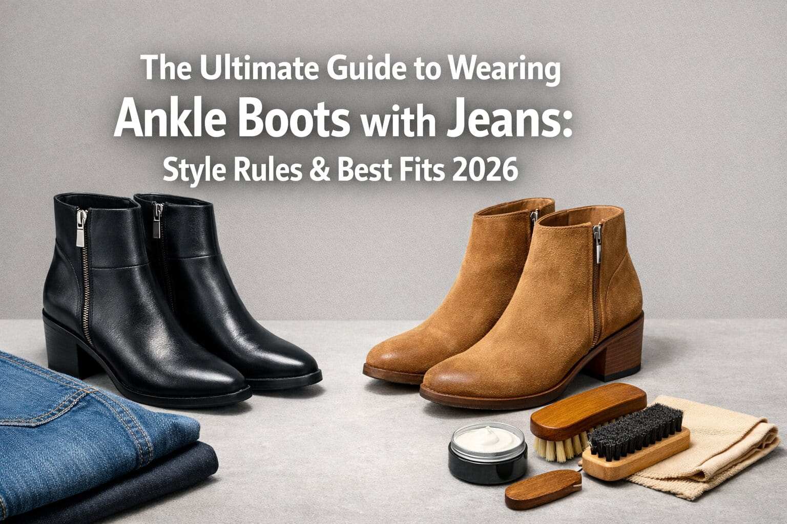 The Ultimate Guide to Wearing Ankle Boots with Jeans: Style Rules & Best Fits 2026 3 Close up of mens rugged brown leather worker boots styled with cuffed straight-leg blue jeans standing on pavement.