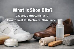 What Is Shoe Bite? Causes, Symptoms, and How to Treat It Effectively (2026 Guide) 27 Close-up of a heel with a shoe bite blister and moleskin protection applied.