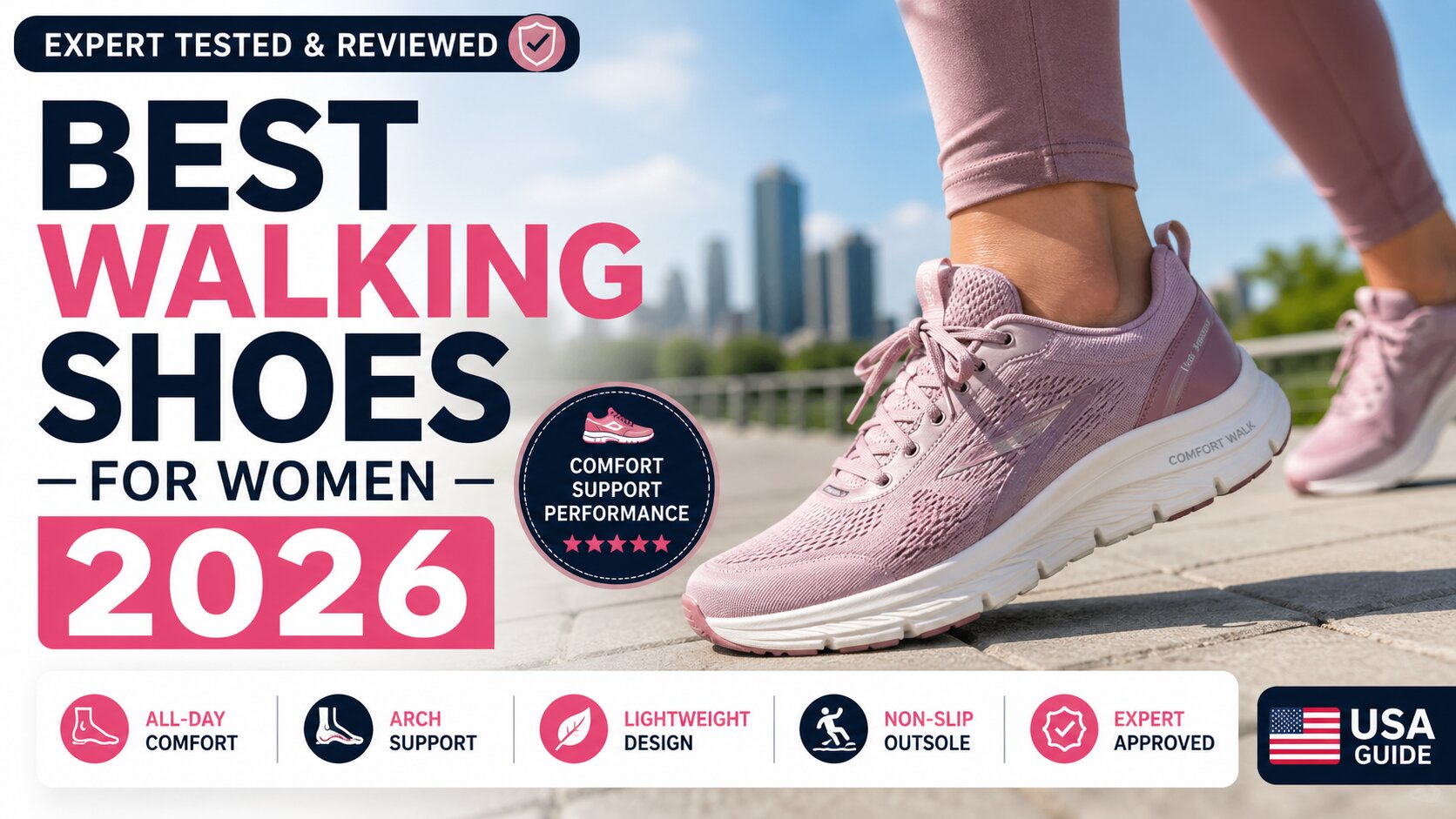 woman wearing pink walking shoes outdoor best walking shoes for women expert tested