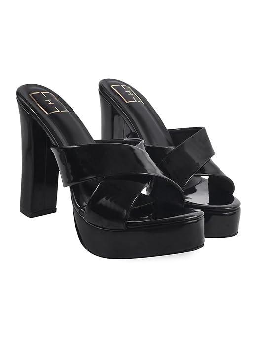 HVNLY By Shoetopia Black 5 Inch Platform Heel Sandals