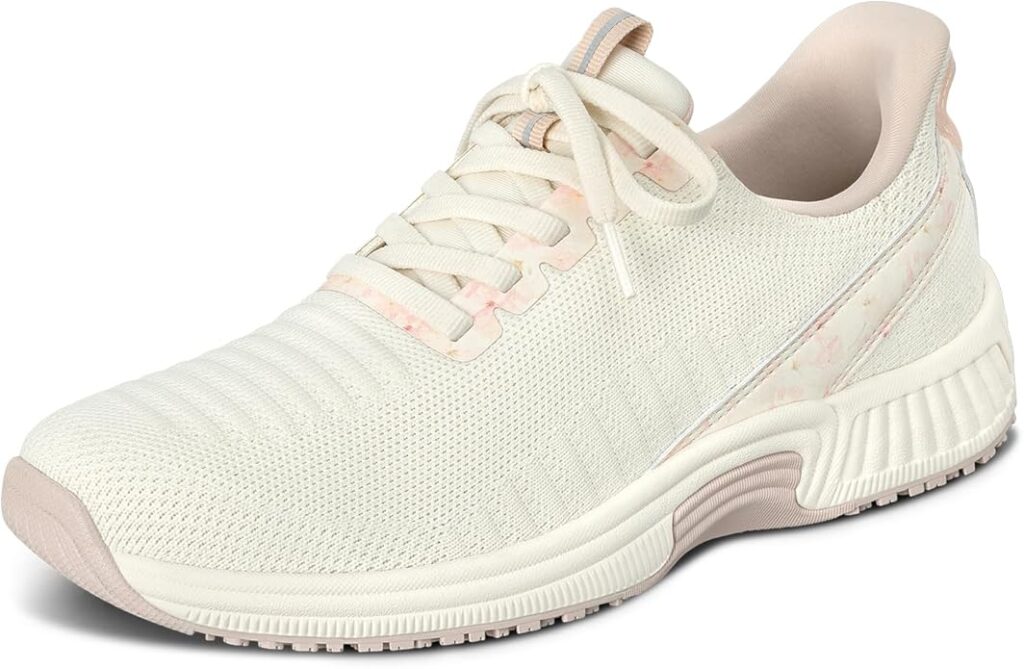 Orthofeet Kita women's hands-free slip-on sneaker in Blue showing water-repellent stretch upper, anatomical arch support orthotic insole, and wide toe box designed for plantar fasciitis, diabetes, and bunions