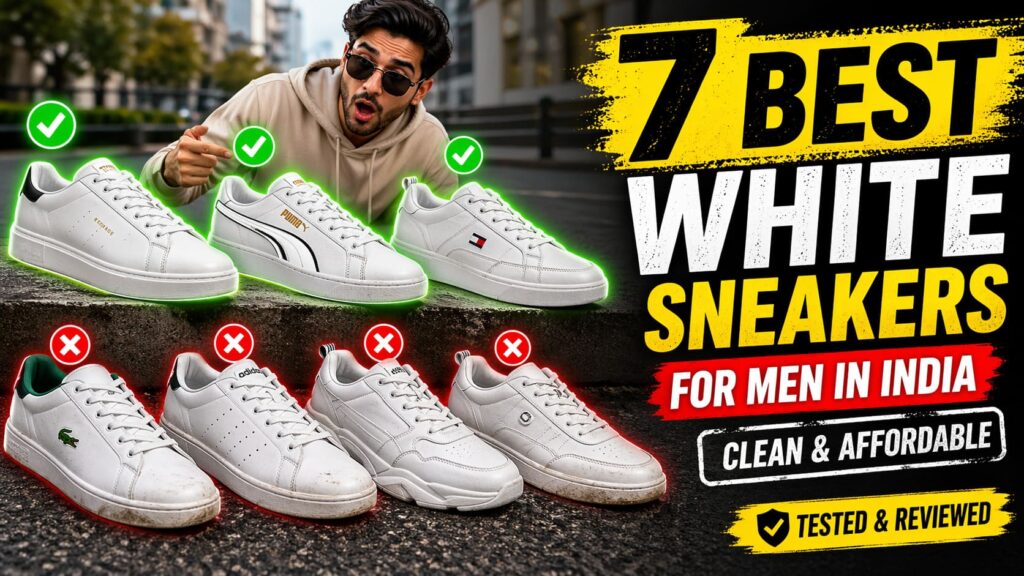 Best white sneakers for men India - comparison of top 7 clean affordable casual white shoes including Skechers, Puma, ASIAN, Campus with prices and expert reviews