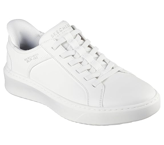 Skechers Court Break white slip-in sneakers for men India - hands-free comfort with Air-Cooled Memory Foam, lightweight casual shoes perfect for daily commute and office wear