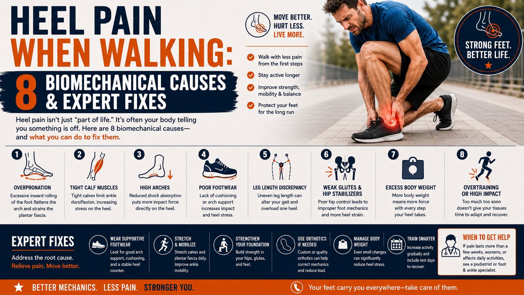 Heel Pain When Walking Struggling with sharp heel pain when walking? Read our expert shoe-fitter's guide to the 8 real causes of walking heel pain and practical footwear solutions.
