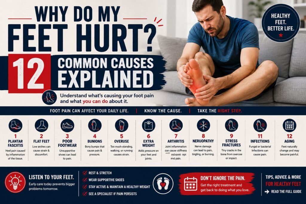Struggling with sore feet? This comprehensive foot pain guide uncovers the real causes, common foot conditions, and the best shoe-fitting solutions to get relief.