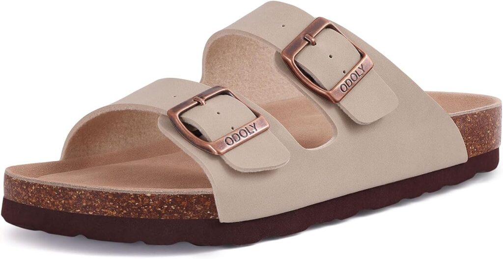 ODOLY unisex cork footbed slide sandal with adjustable buckle and arch support for plantar fasciitis