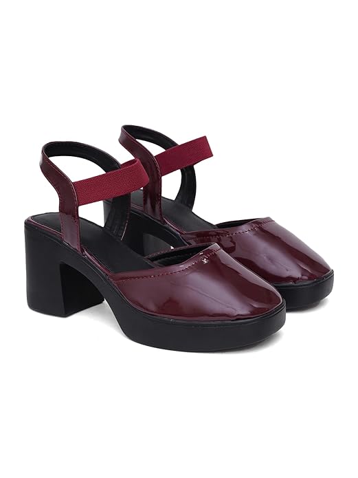 MBG Elegant Patent Finish Block Heel Sandals