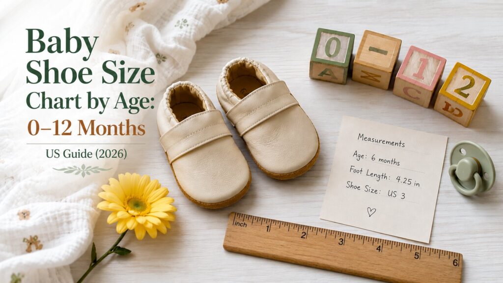 Baby Shoe Size Chart by Age 0–12 Months US Guide (2026) Baby Shoe Size Chart by Age 0–12 Months US Guide (2026)