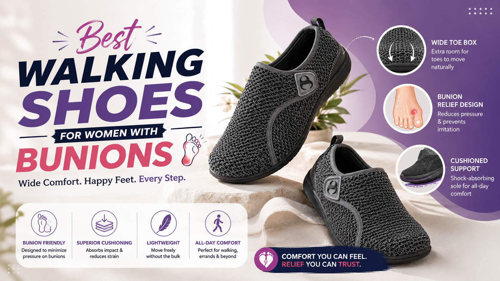 Best walking shoes for women with bunions in 2026, tested & ranked.
