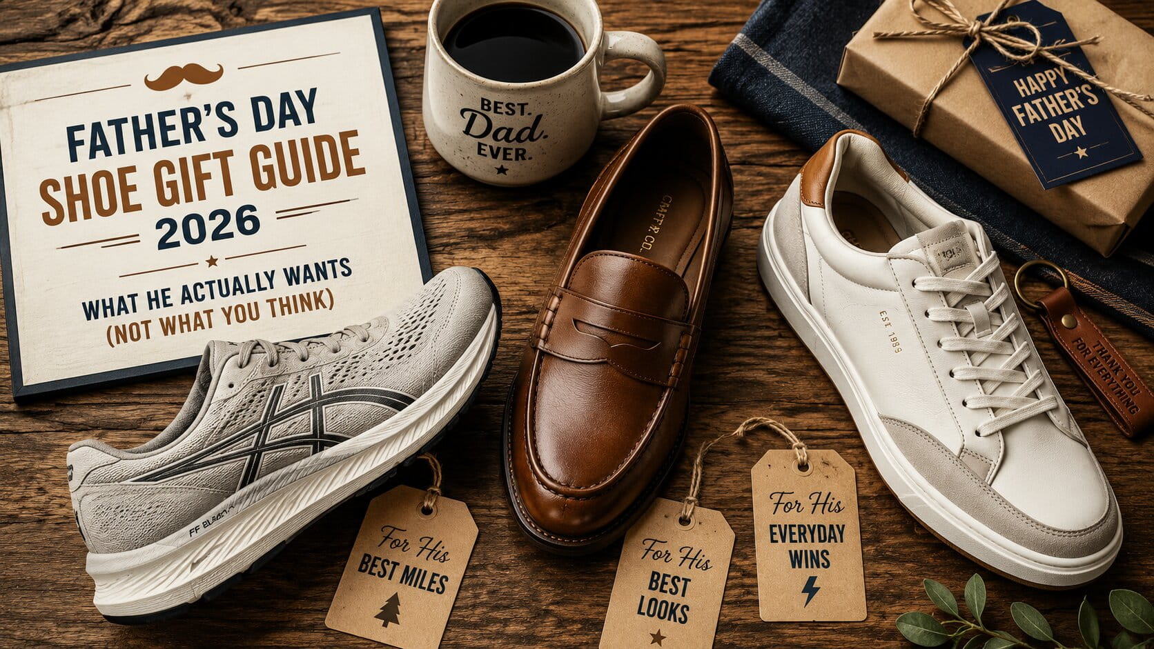 Father's Day Shoe Gift Guide 2026: What He Actually Wants (Not What You Think) 1 20 years behind the counter taught me dads hate "safe" shoe gifts. Here's what Athletic, Casual, Outdoor, and Work dads actually want — 2026 picks from $60–$185.
