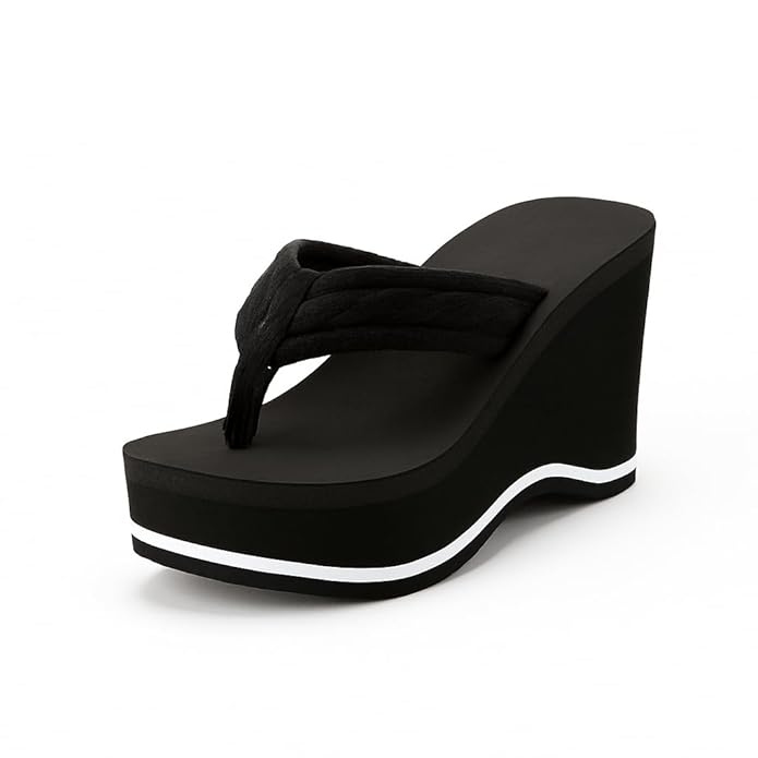 Best Wedge Heels for Women in India 2026 – Trendy & Comfortable 3 GG360 Women's Black Wedge Platform Flip-Flops — Best Beach & Casual Wedge