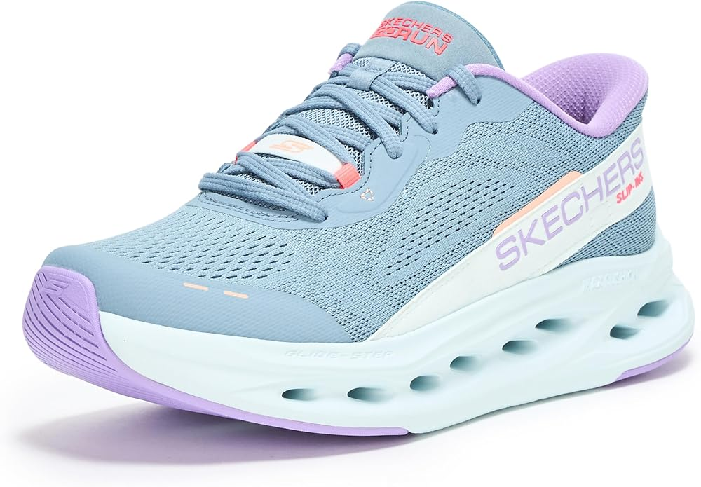 Skechers Women's Max Cushioning Glide Step Hands Free Slip-ins in slate with Heel Pillow technology and Goodyear outsole for nurses