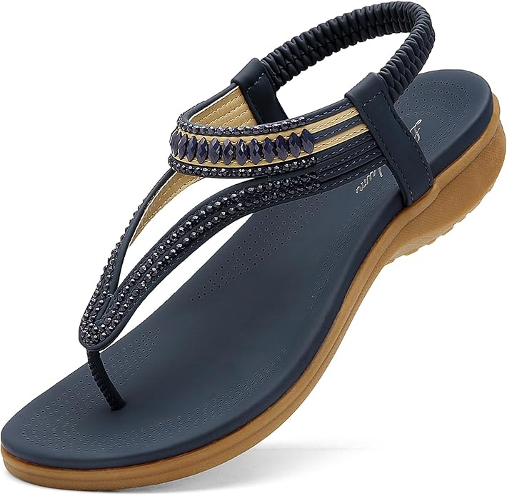 Littleplum T‑strap boho rhinestone sandals