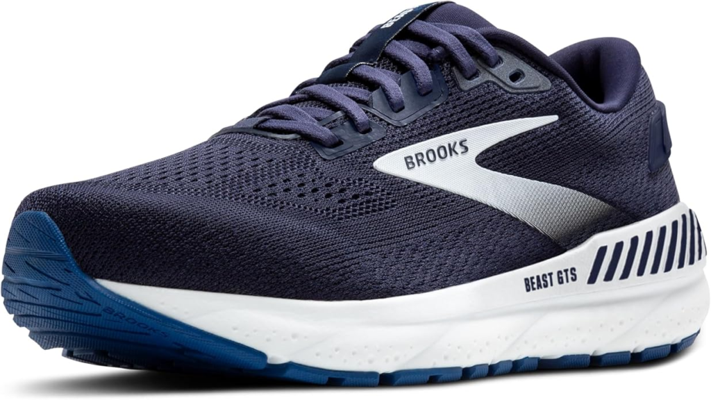 Brooks Men's Beast GTS 24 in black with linear last construction and DNA Loft v3 for plantar fasciitis gym support