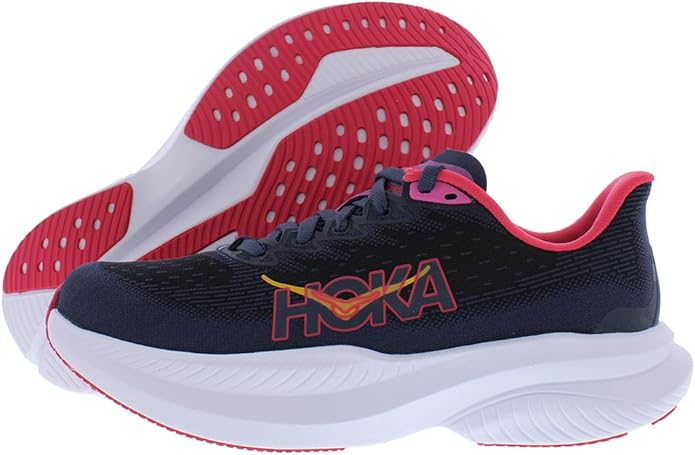 HOKA Women's Arahi 8 in varsity navy with J-Frame stability for overpronation and plantar fasciitis