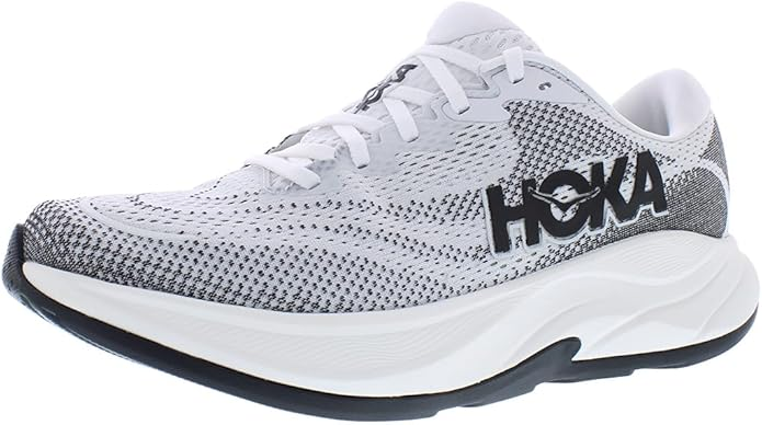 HOKA Men's Rincon 4 in white and black with cloud-weight foam and durable outsole for plantar fasciitis