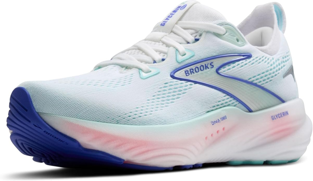 Best Brooks Shoes for Plantar Fasciitis: Ghost, Adrenaline & More Ranked 8 Brooks Women's Glycerin 22 neutral running shoe in white/limpet shell with DNA Tuned dual-cell cushioning and broad platform for plantar fasciitis pain relief