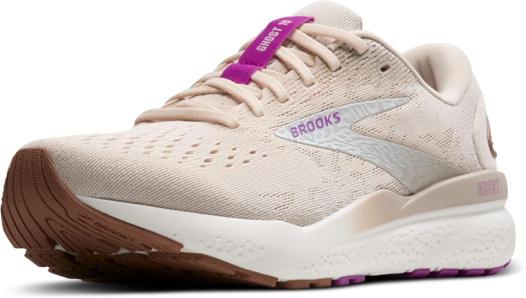 Best Brooks Shoes for Plantar Fasciitis: Ghost, Adrenaline & More Ranked 11 Brooks Women's Ghost 16 neutral running shoe in almond peach/purple with DNA LOFT v3 cushioning and Segmented Crash Pad for plantar fasciitis smooth transitions