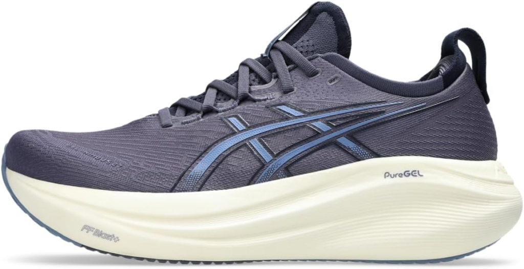 Best ASICS for plantar fasciitis — 10 models ranked 2 ASICS Men's Gel-Nimbus 27 in indigo fog with PureGEL technology and FF BLAST PLUS ECO for plantar fasciitis heel pain relief