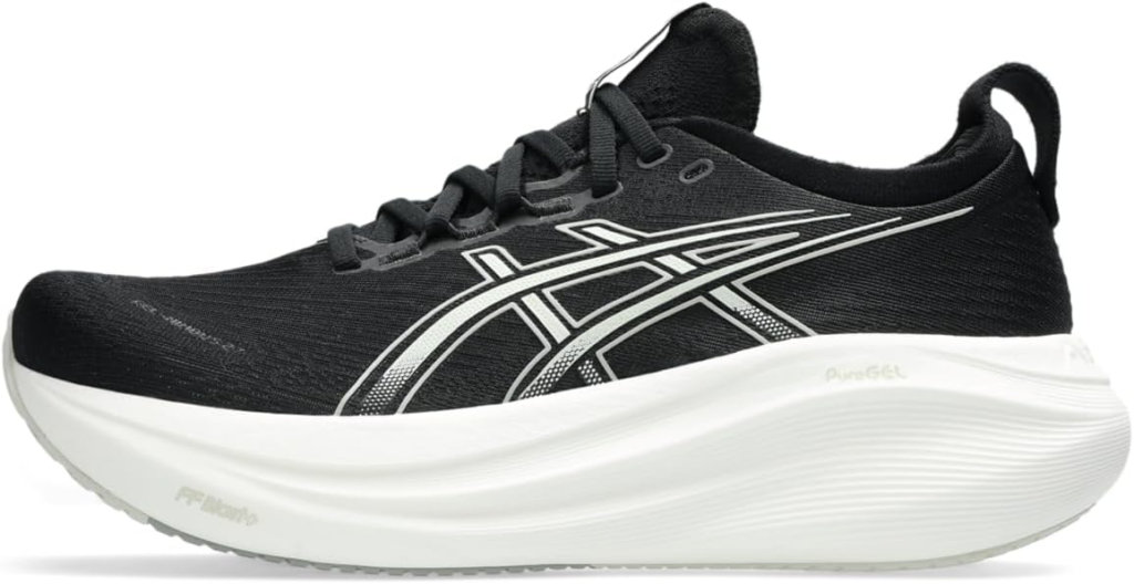 Best ASICS for plantar fasciitis — 10 models ranked 5 ASICS Women's Gel-Nimbus 27 in black and lake grey with PureGEL and FF BLAST PLUS ECO for plantar fasciitis running