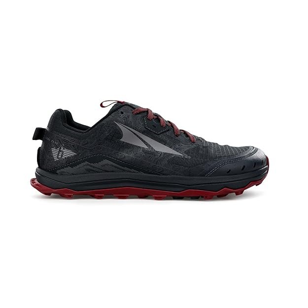 ALTRA Men's Lone Peak 6 Trail Running Shoes in Black with zero-drop platform and MaxTrac outsole for trail running and hiking.