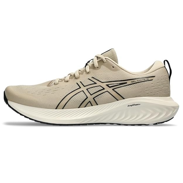 ASICS Gel-Excite 10 men's running shoes with AMPLIFOAM PLUS cushioning and GEL technology for comfortable daily road running.