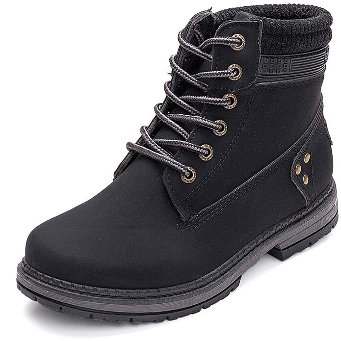 Buy Athlefit waterproof combat ankle boots in black for women with low heel