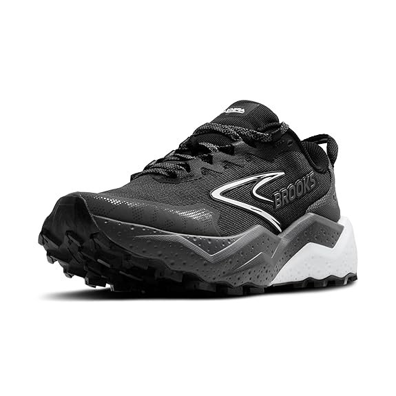 Brooks Men's Caldera 8 Ultra Trail Running Shoes in Black with ultra-soft cushioning and high-traction outsole for long-distance trail running.
