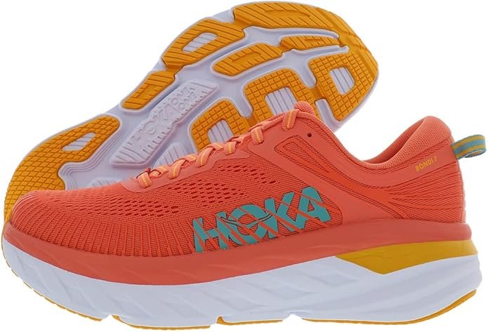 Hoka Bondi 8 women's walking shoe in white black, plush memory foam collar, and wide-stability platform for all-day comfort
