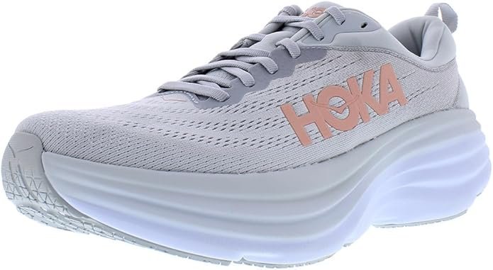 Hoka ONE ONE women's walking shoe in harbor mist lunar rock, max-cushion Bondi platform built for long shifts on hard floors