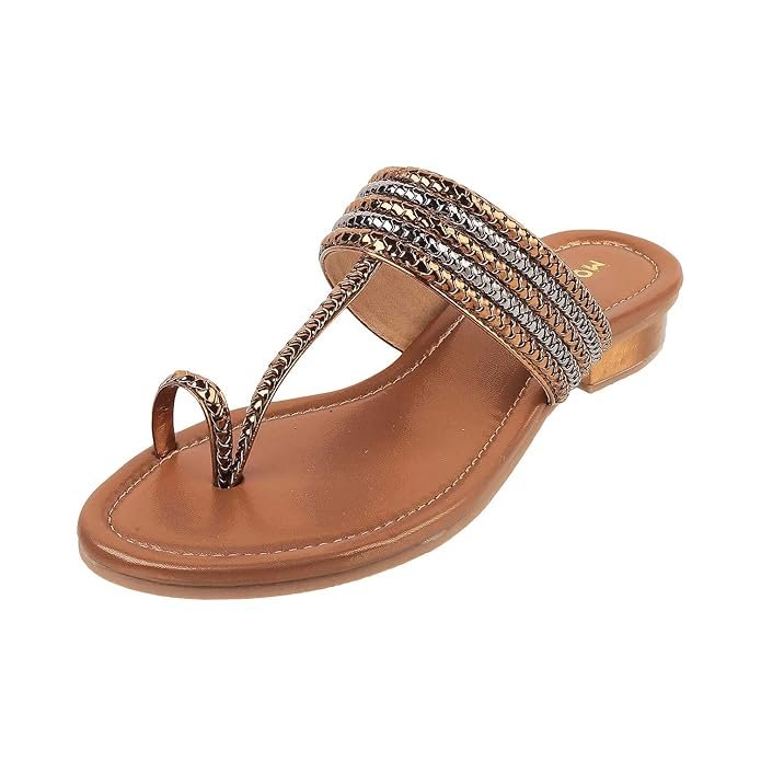 Mochi Women Synthetic Sandals (32-1422) Buy Mochi Antique sandals in gold for women with wedge heel and ethnic design