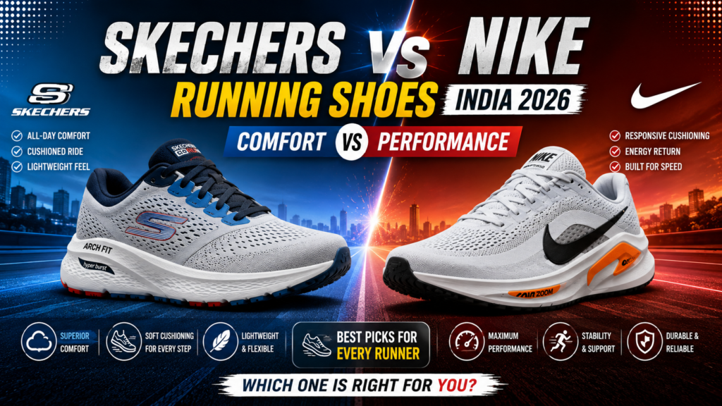 Skechers vs Nike running shoes India 2026 comparison showing comfort vs performance for runners