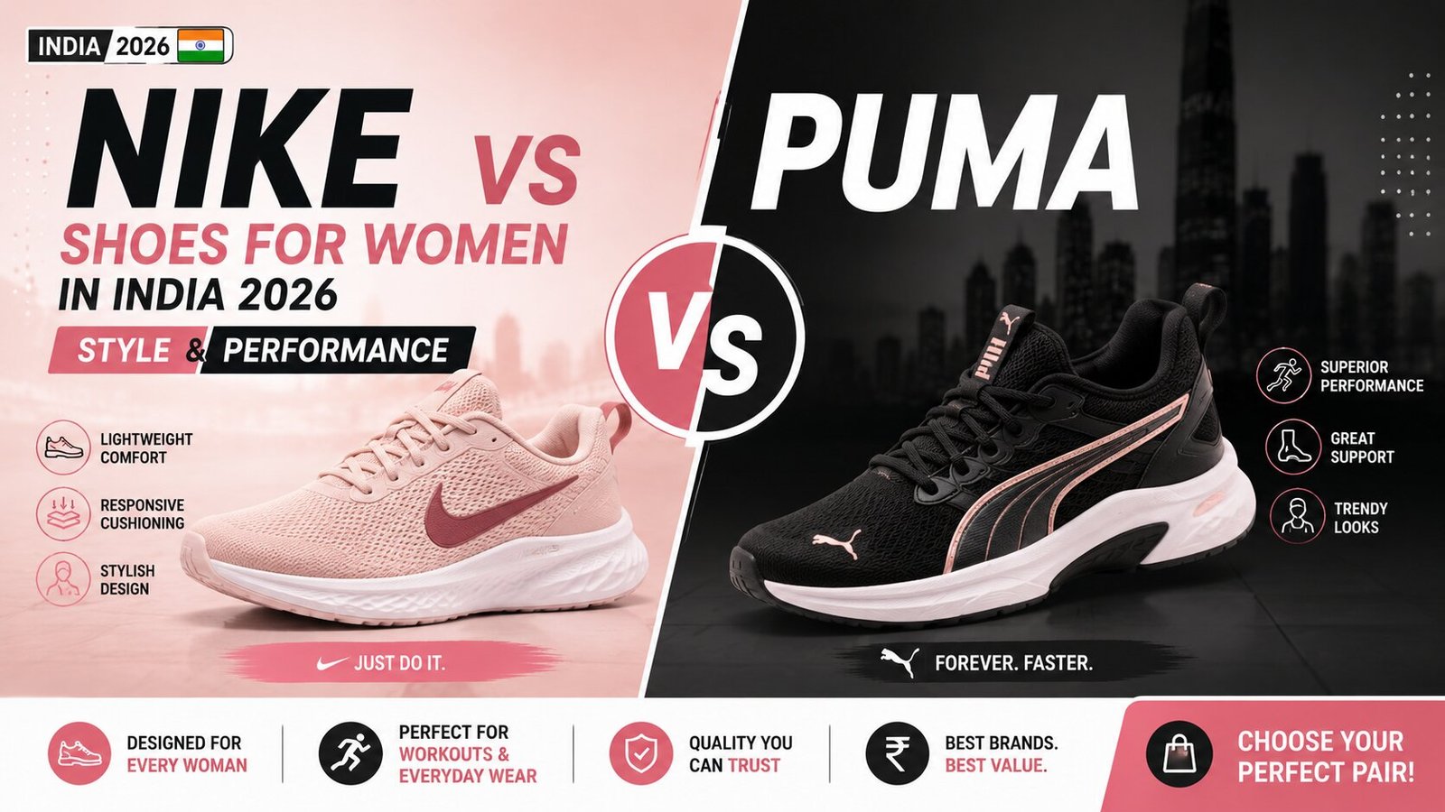 Nike vs Puma Shoes for Women in India 2026 – Style & Performance