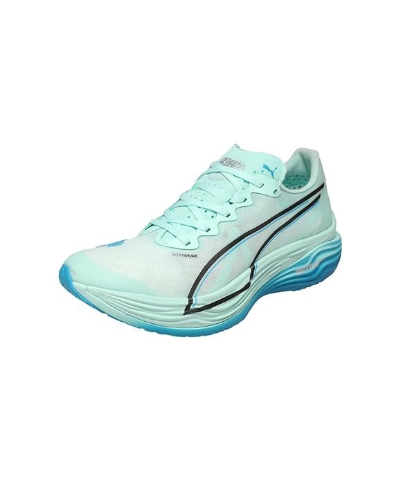 Puma Deviate Nitro Elite 3 running shoes in white and blue for road running.