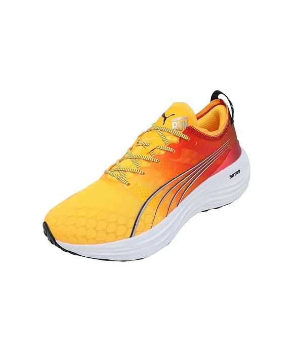 Puma Forever Nitro running shoes in yellow and orange for road running.