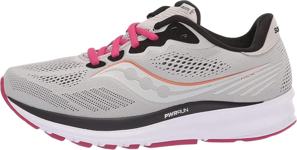 Saucony Ride 14 women's neutral cushion walking shoe fog cherry